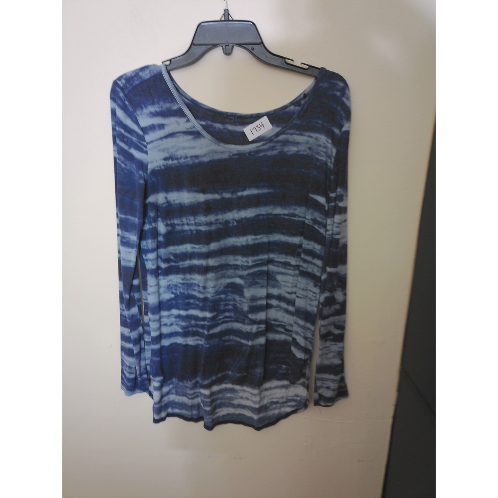 Unbranded Long Sleeve Top Women Small Blue Tie Dye Coastal Gauzy Pleat Back 1754